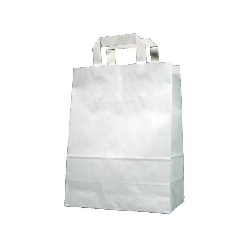 Χάρτινη τσάντα Υ28x22x10εκ. άσπρη με πλακέ χερούλι