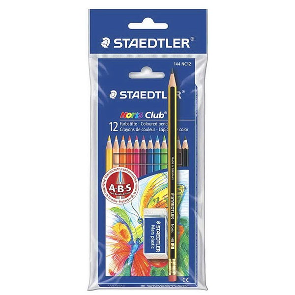 Staedtler Ξυλομπογιές Χρωματιστές, 12 Χρώματα & Δώρο Γόμα & Μολύβι