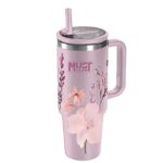 Must Team Ποτήρι Θερμός Ανοξείδωτο 1.2lt Floral με Καλαμάκι